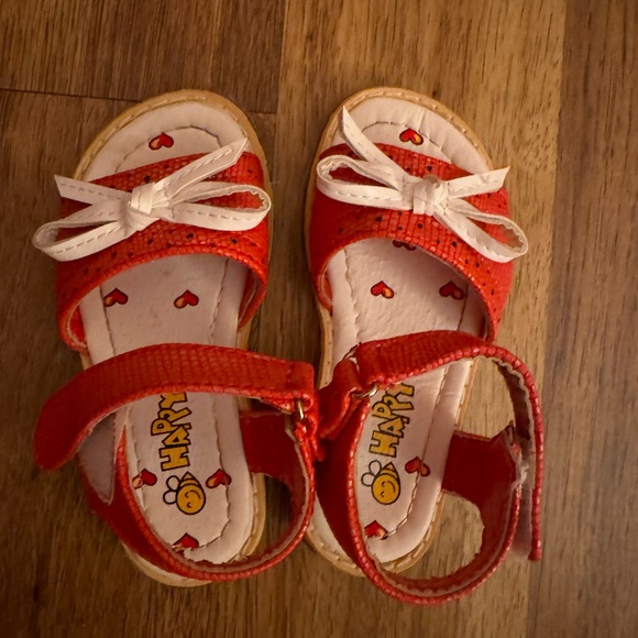 Bee Happy Toddler Sandals Size 7 - Cute Spring Summer Red White with Bow - Picture 3 of 5